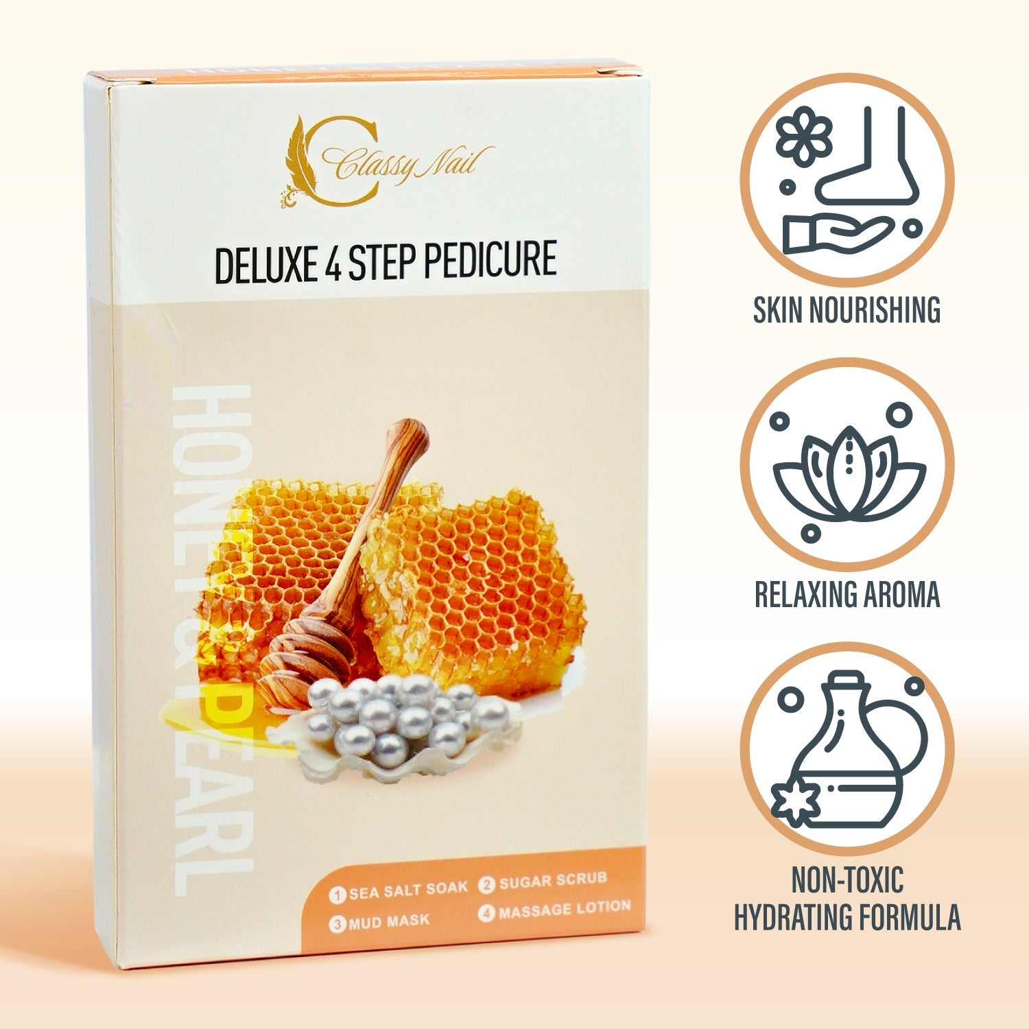 Classy Nail - Deluxe 4 Steps Pedicure x 50 Boxes - Honey & Pearl - DTK Nail Supply