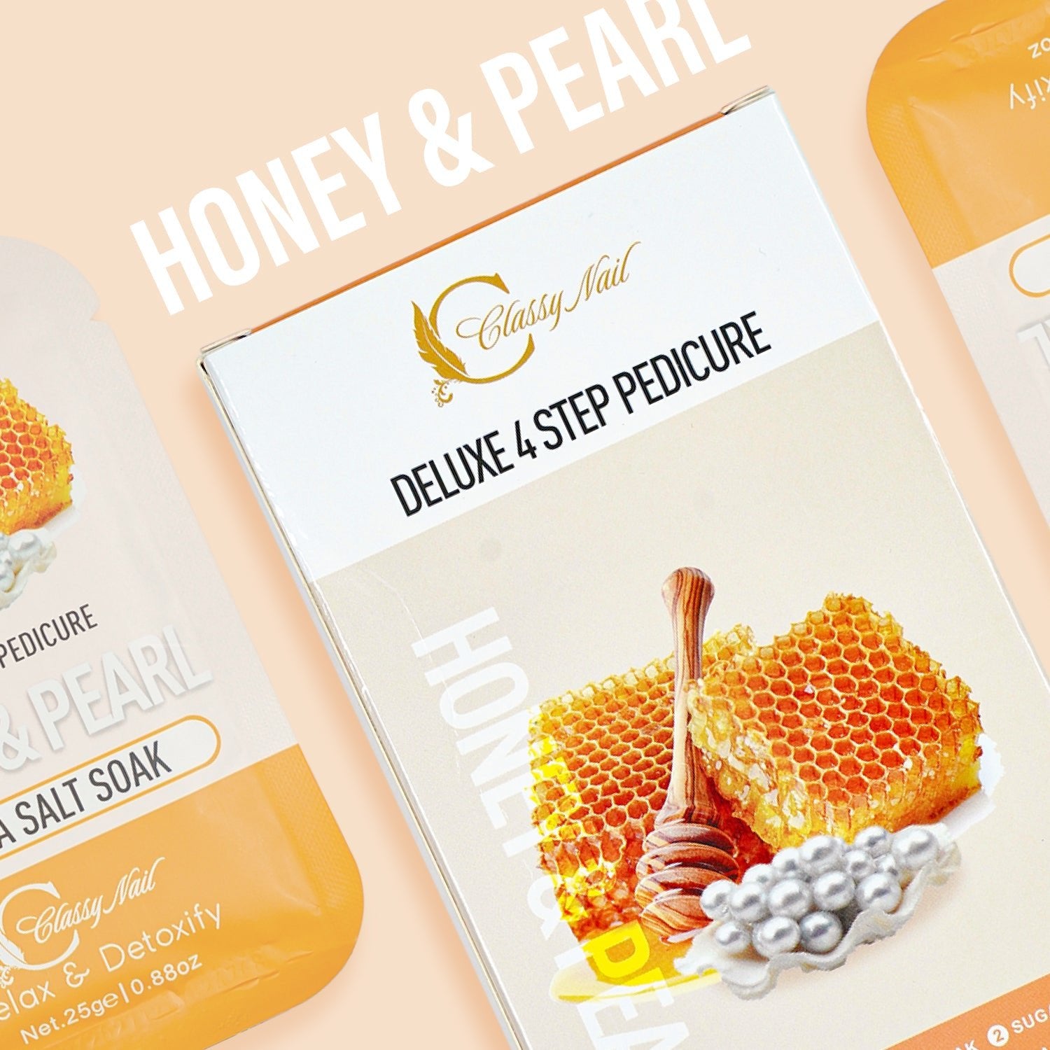 Classy Nail - Deluxe 4 Steps Pedicure x 50 Boxes - Honey & Pearl - DTK Nail Supply