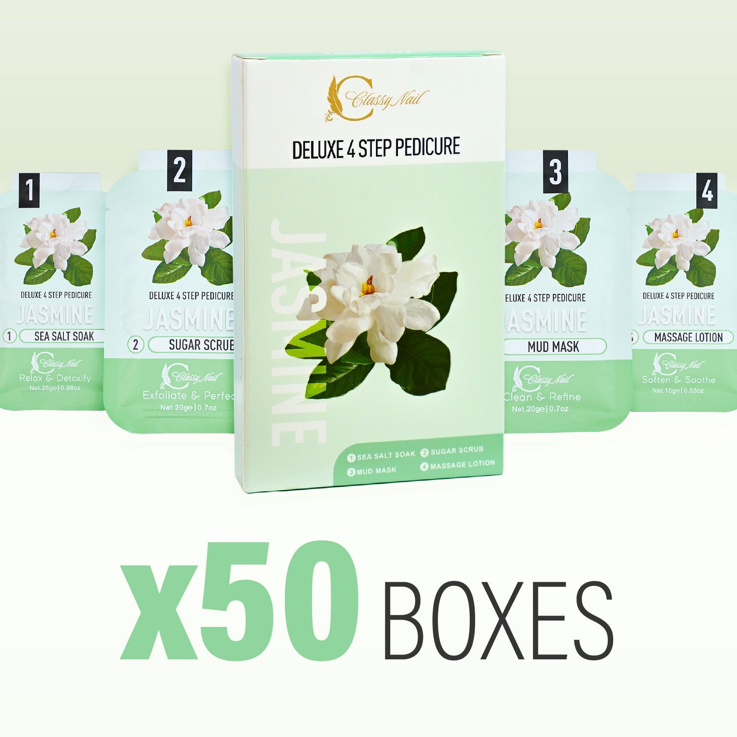 Classy Nail - Deluxe 4 Steps Pedicure x 50 Boxes - Jasmine - DTK Nail Supply