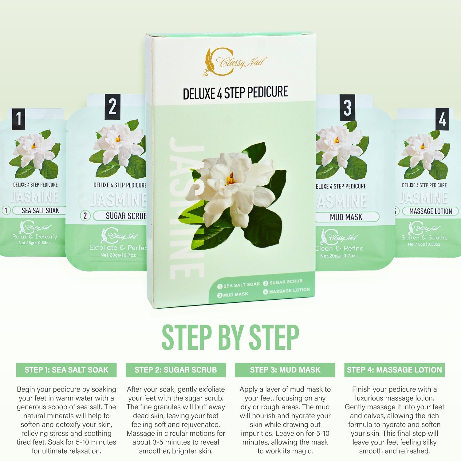 Classy Nail - Deluxe 4 Steps Pedicure x 50 Boxes - Jasmine - DTK Nail Supply