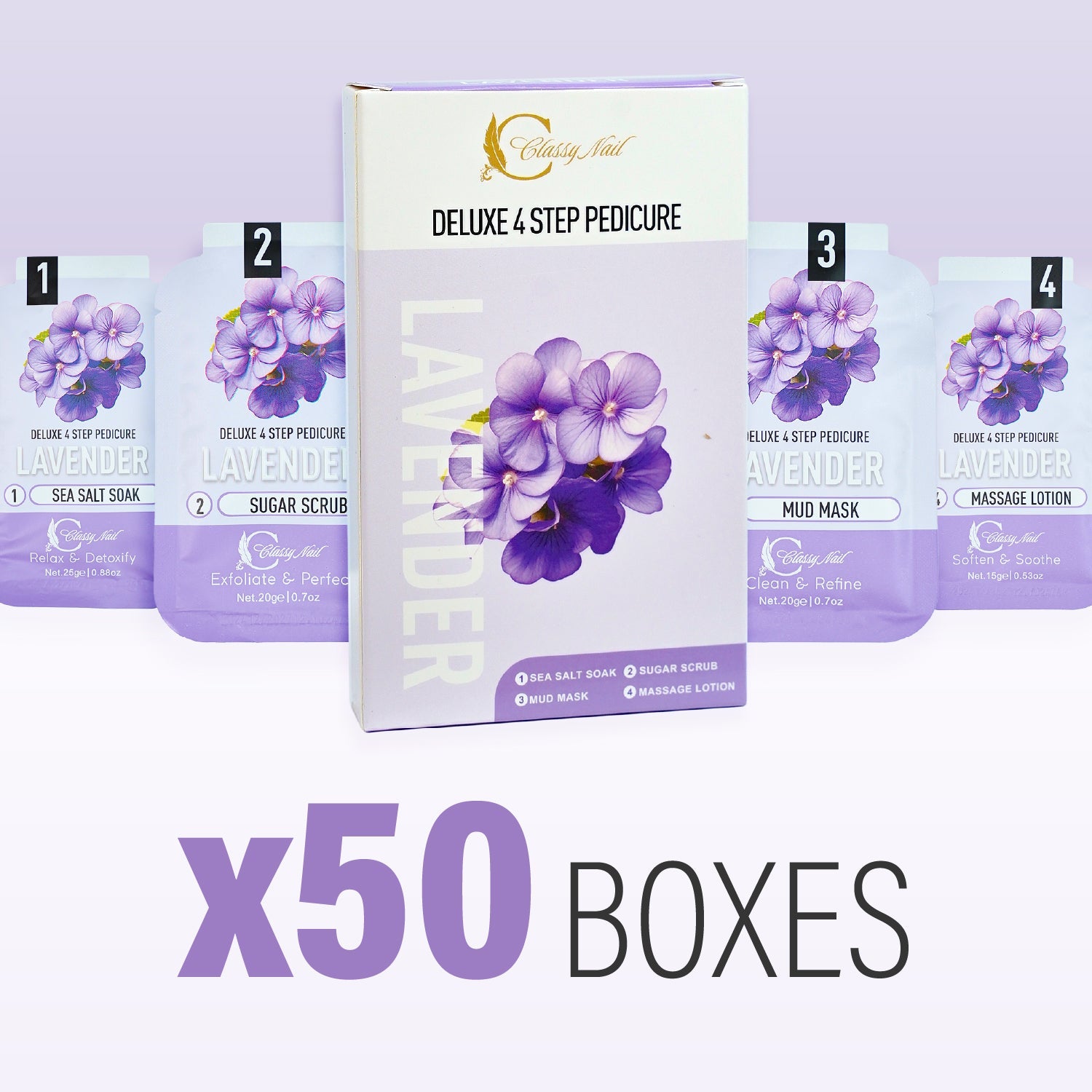 Classy Nail - Deluxe 4 Steps Pedicure x 50 Boxes - Lavender - DTK Nail Supply