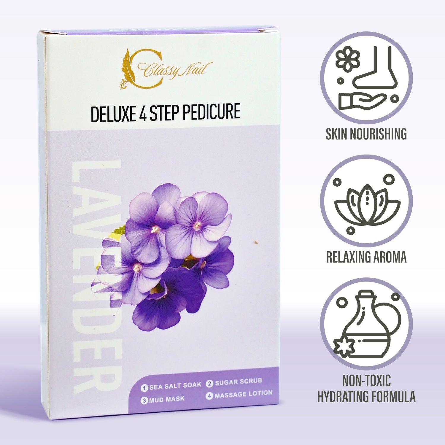 Classy Nail - Deluxe 4 Steps Pedicure x 50 Boxes - Lavender - DTK Nail Supply