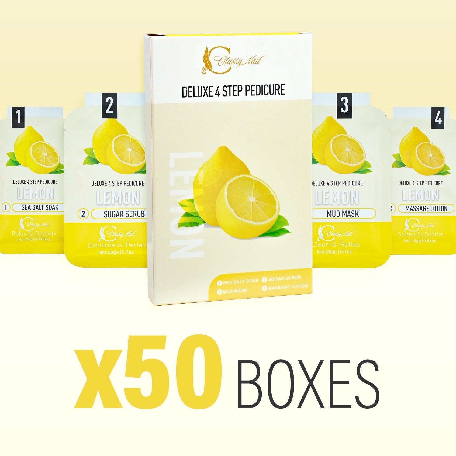 Classy Nail - Deluxe 4 Steps Pedicure x 50 Boxes - Lemon - DTK Nail Supply