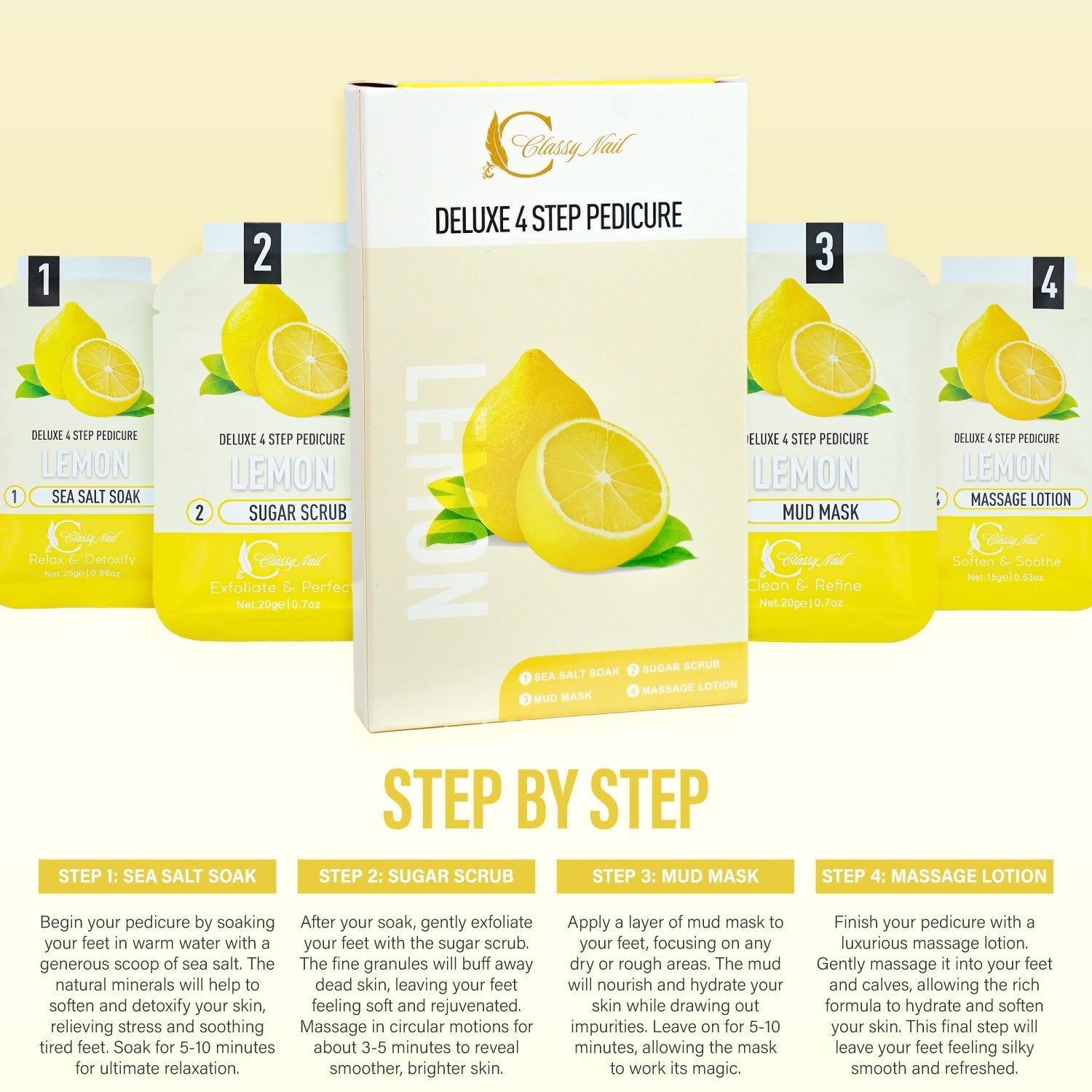Classy Nail - Deluxe 4 Steps Pedicure x 50 Boxes - Lemon - DTK Nail Supply