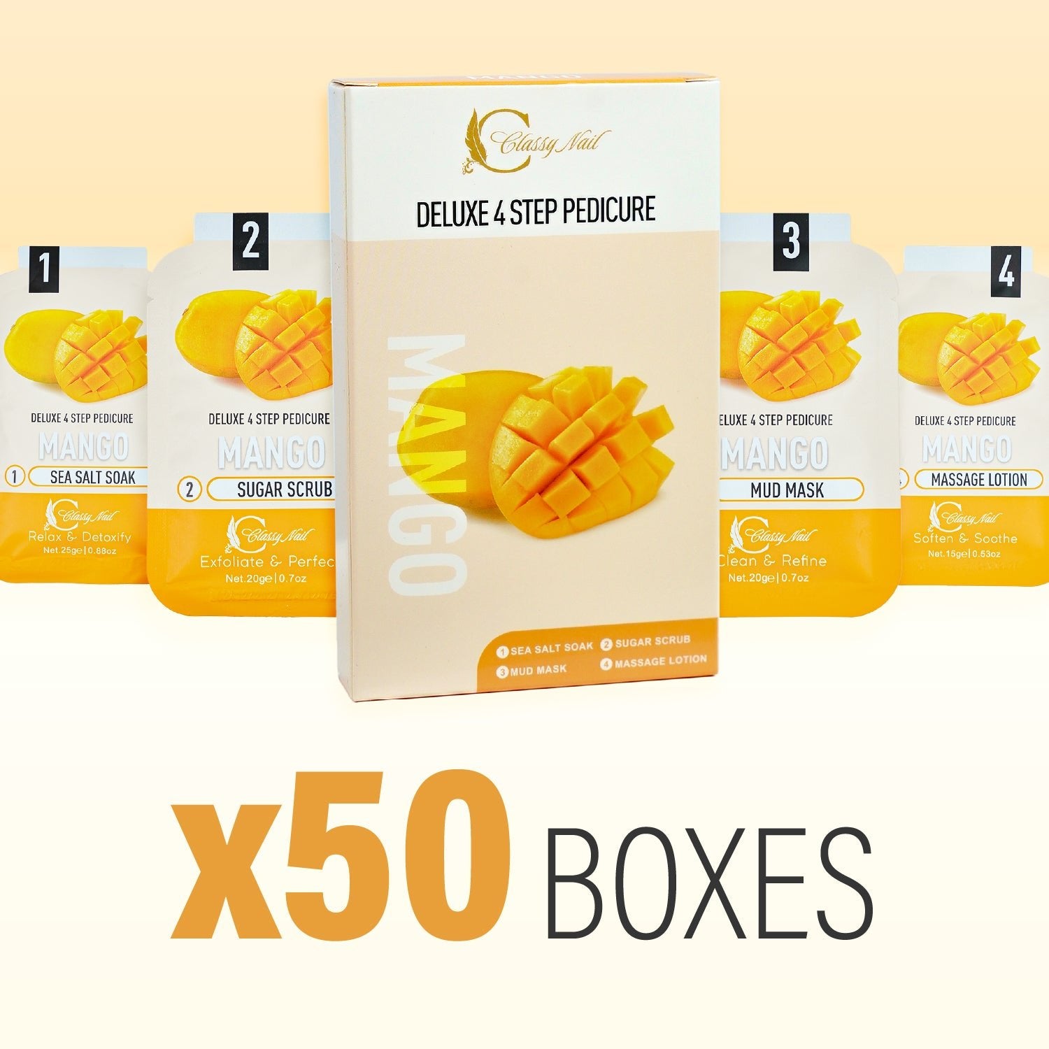 Classy Nail - Deluxe 4 Steps Pedicure x 50 Boxes - Mango - DTK Nail Supply