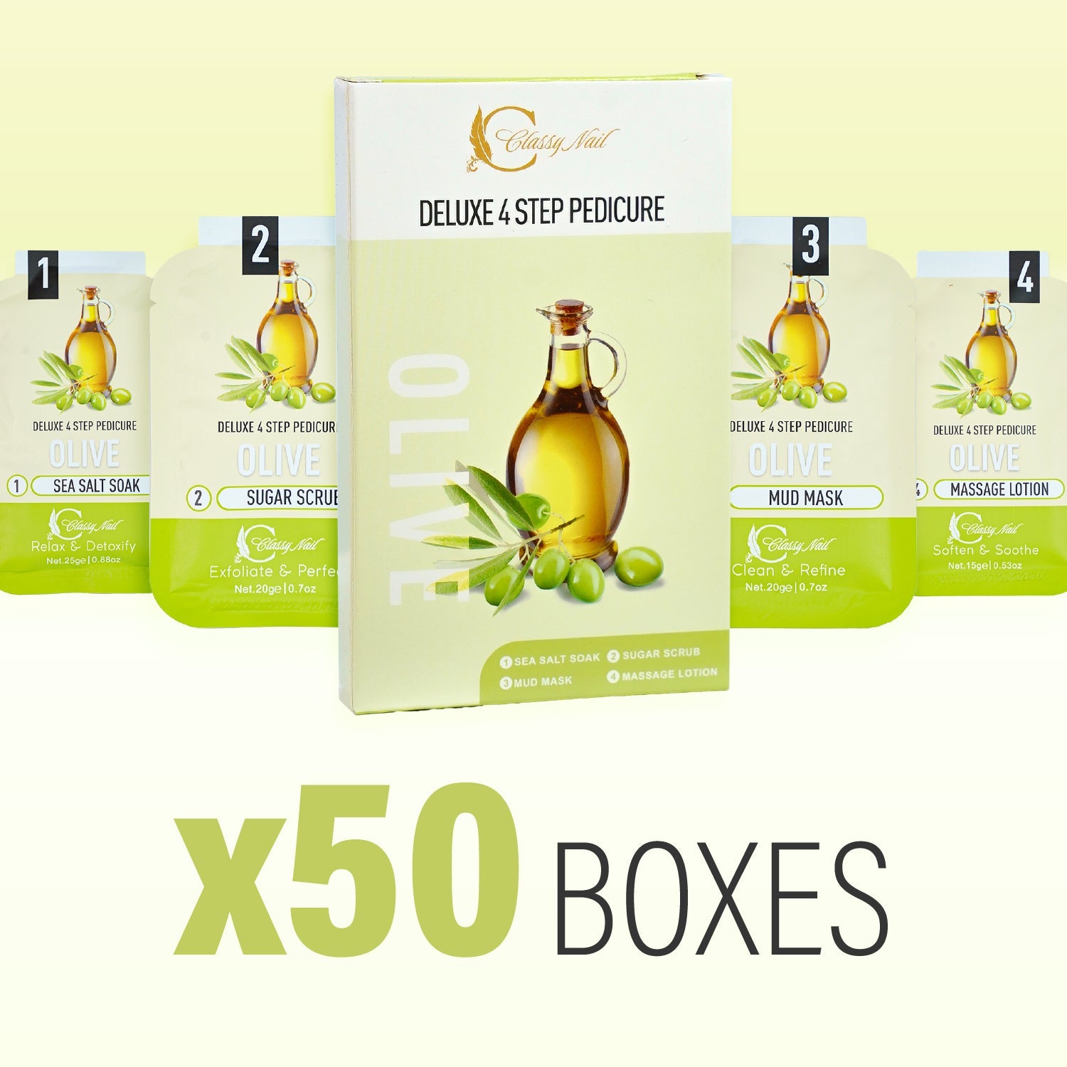 Classy Nail - Deluxe 4 Steps Pedicure x 50 Boxes - Olive - DTK Nail Supply