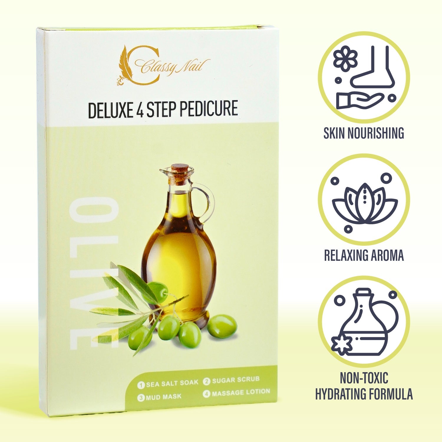 Classy Nail - Deluxe 4 Steps Pedicure x 50 Boxes - Olive - DTK Nail Supply