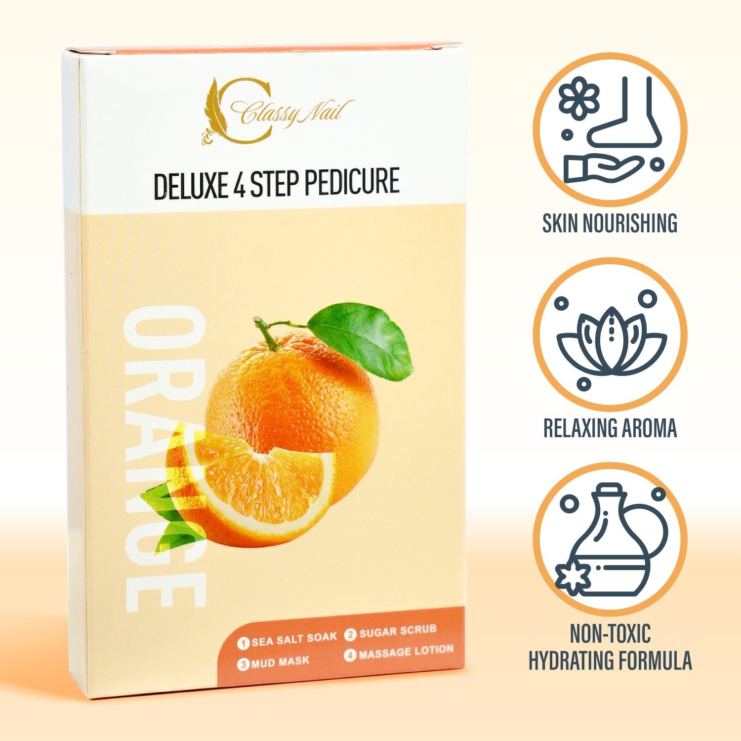 Classy Nail - Deluxe 4 Steps Pedicure x 50 Boxes - Orange - DTK Nail Supply