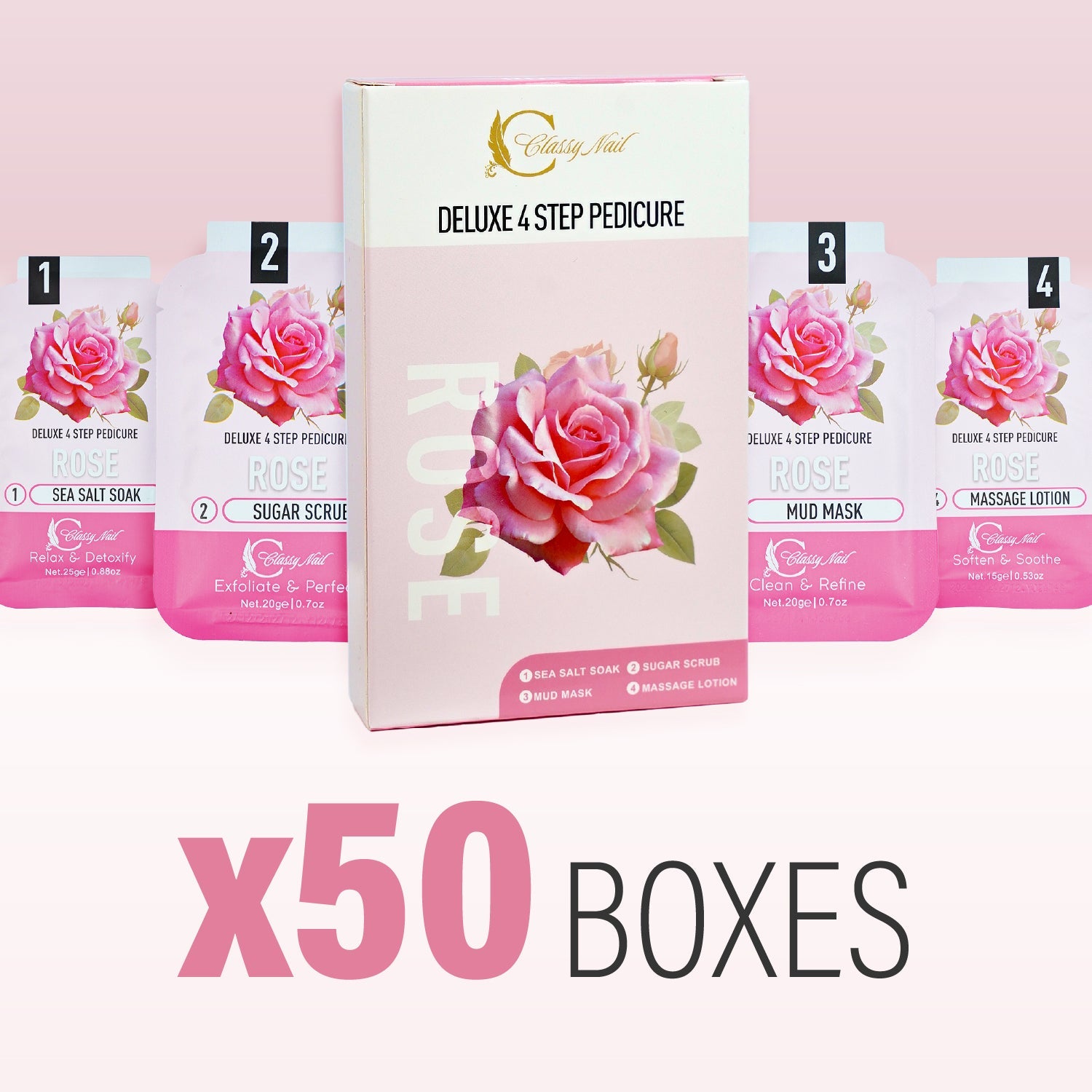 Classy Nail - Deluxe 4 Steps Pedicure x 50 Boxes - Rose - DTK Nail Supply