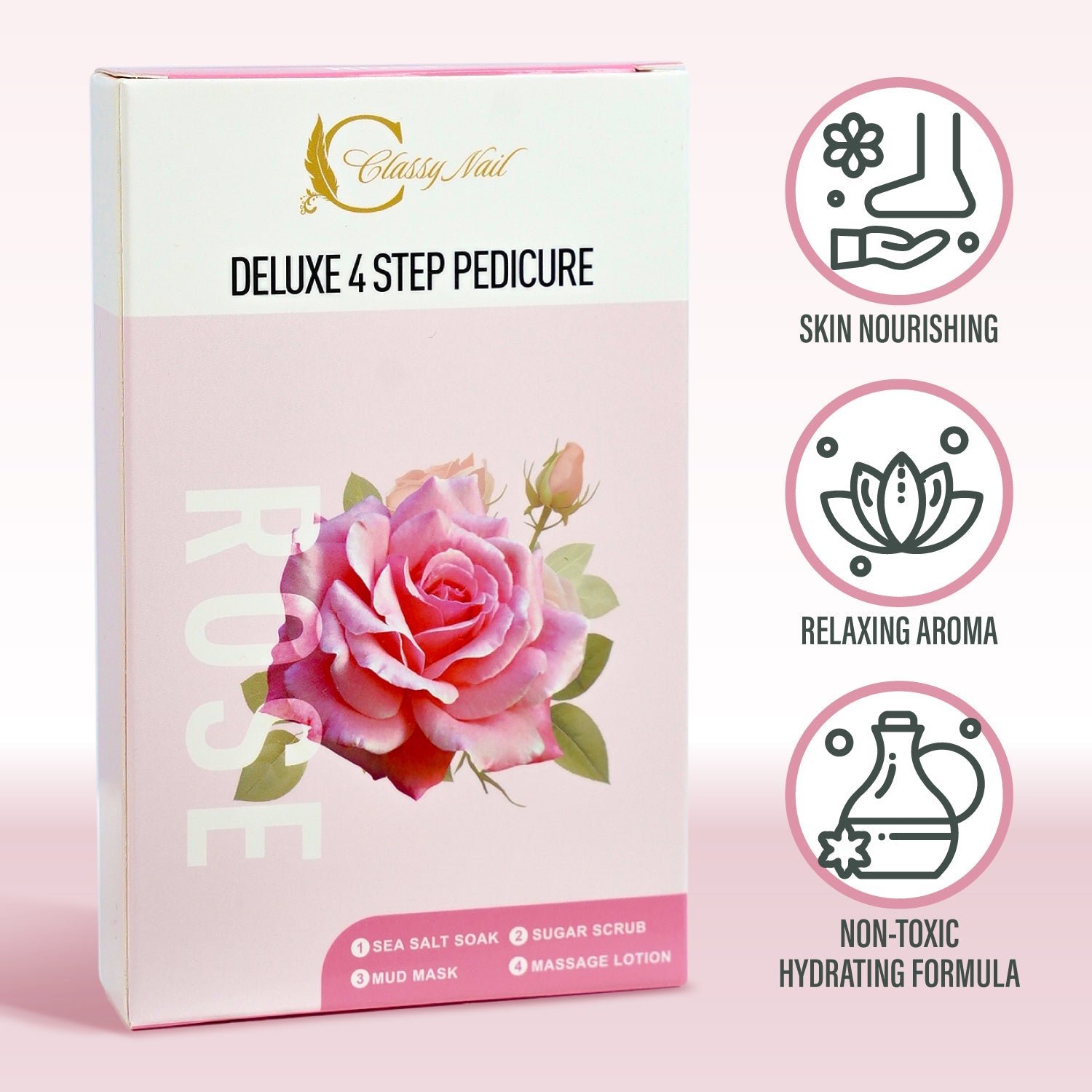Classy Nail - Deluxe 4 Steps Pedicure x 50 Boxes - Rose - DTK Nail Supply