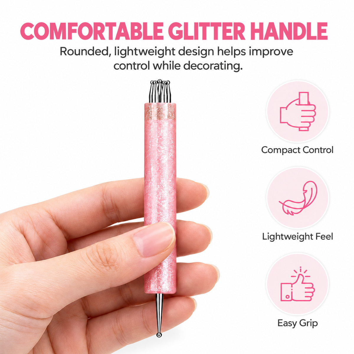 Flower Dotting Pen - Dual-Ended Nail Art Pen with Pink Glitter Handle - DTK Nail Supply