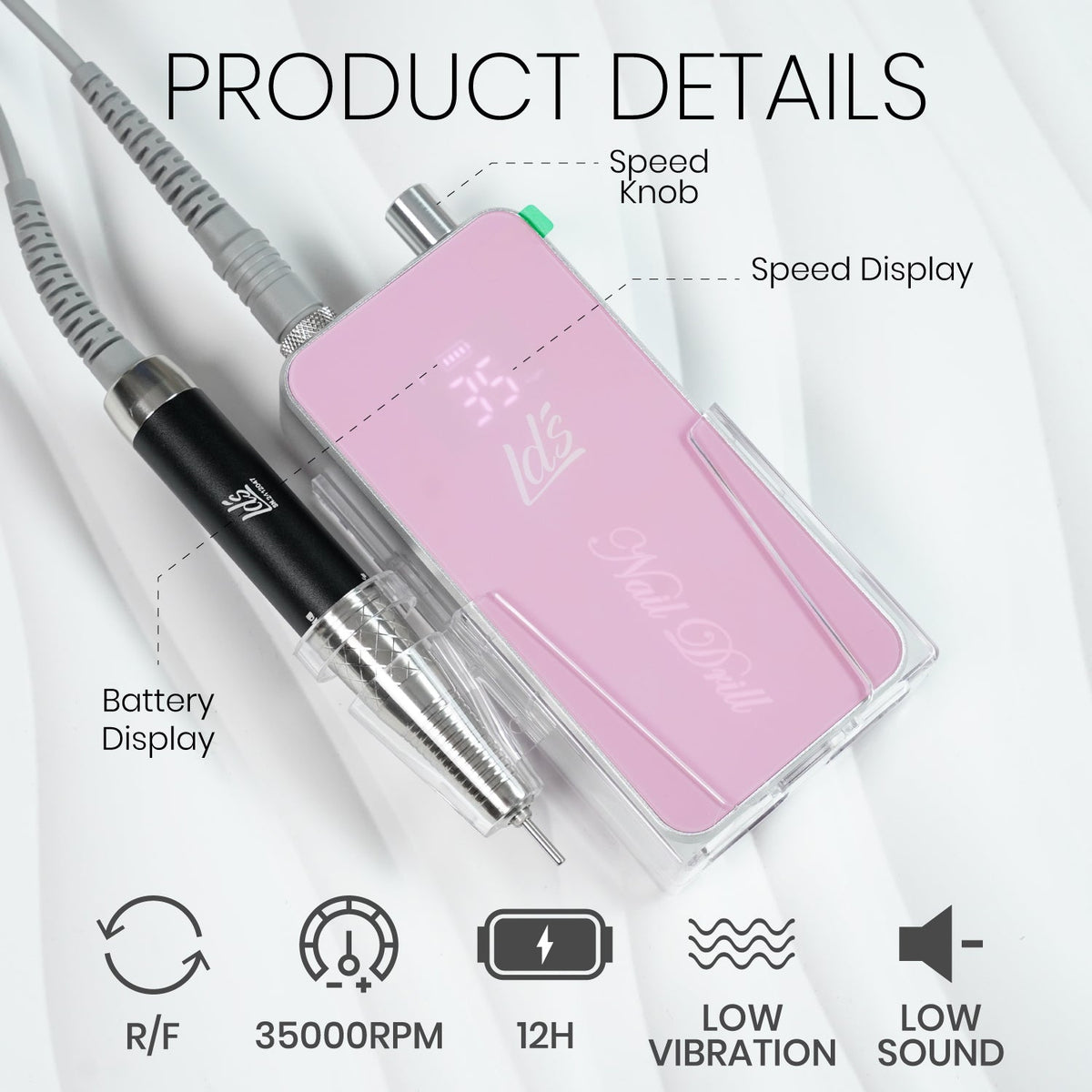 LDS Nail Drill (Pink, Silver 1, Silver 2, Gold 1 or Gold 2) + FREE Carbide Drill Bit (#1 - #26)