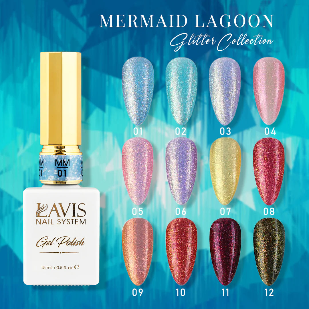 LAVIS MM12 - Gel Polish 0.5oz - Mermaid Lagoon Glitter Collection by LAVIS NAILS sold by DTK Nail Supply