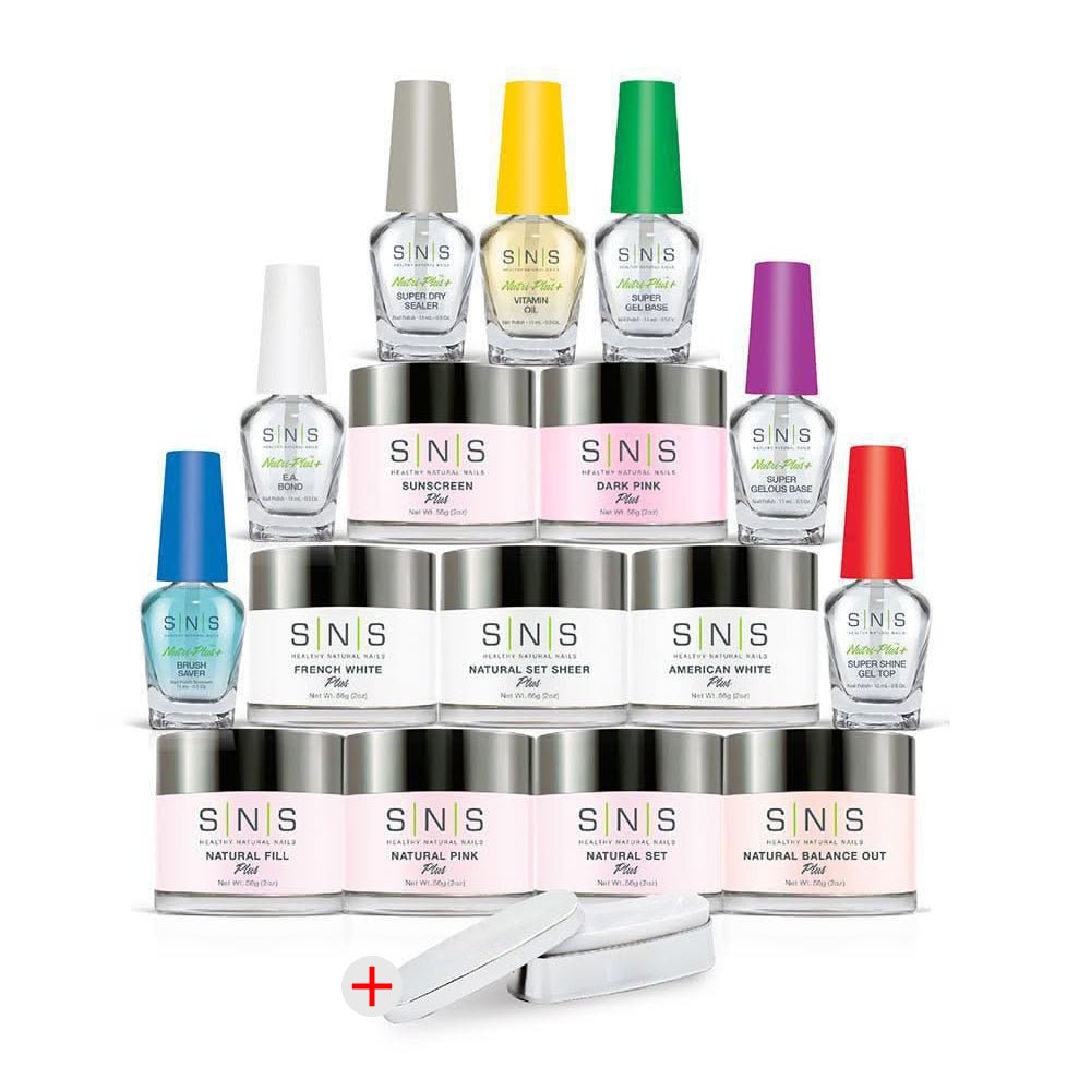 Dip Powder Grand Master Kit 9 + FREE MOLDING: French White, American White, Natural Pink, Natural Set Sheer, X Dark Pink, Natural Set, Natural Fill, Sunscreen, Natural Balance Out, 7 Essentials - DTK Nail Supply