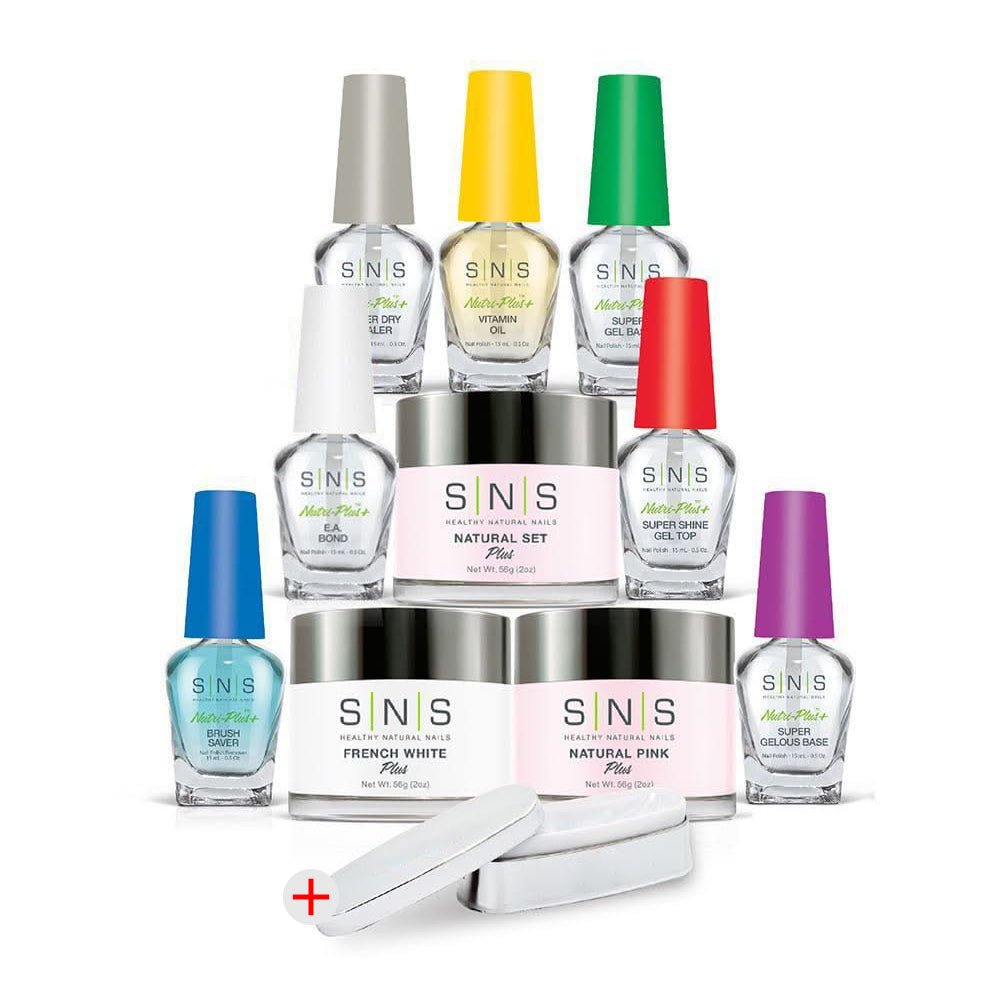 Dip Powder Student Kit 3 + FREE MOLDING: Natural Set, Natural Pink, French White, 7 Essentials - DTK Nail Supply