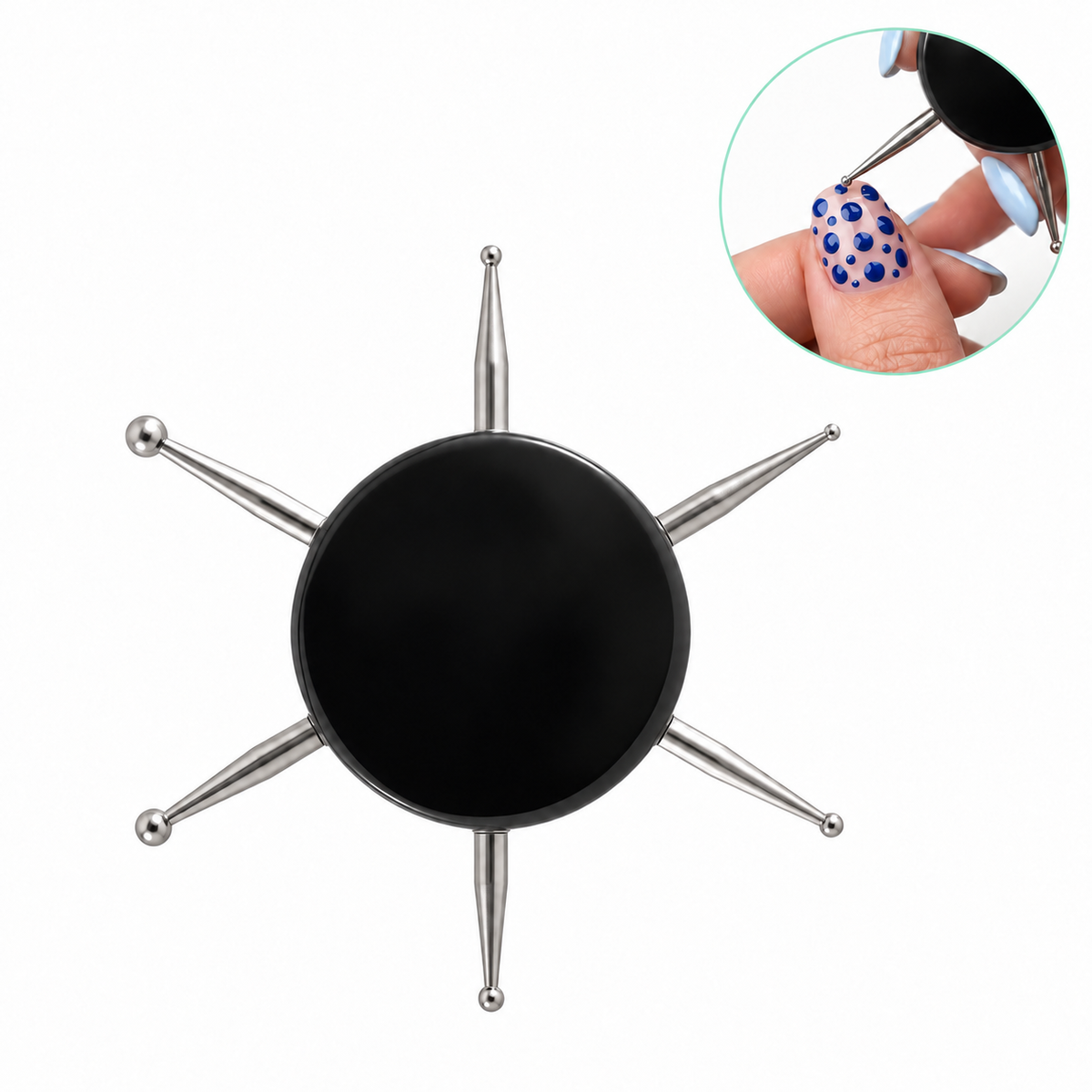 Nail Dotting Tool 6 in 1 - Acrylic Disc with Stainless Steel Dotting Heads - DTK Nail Supply