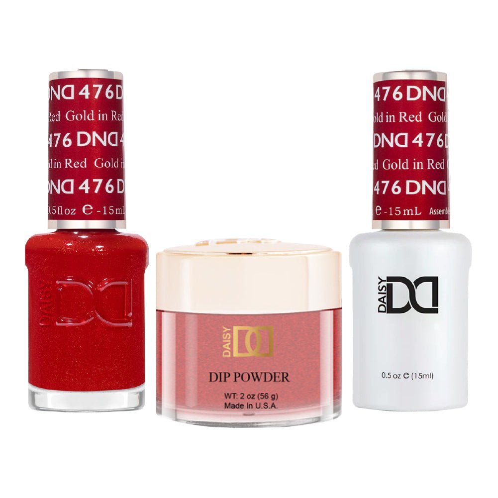 DND 3 in 1 - Dip, Gel & Lacquer Matching - 476 Gold in Red - DTK Nail Supply
