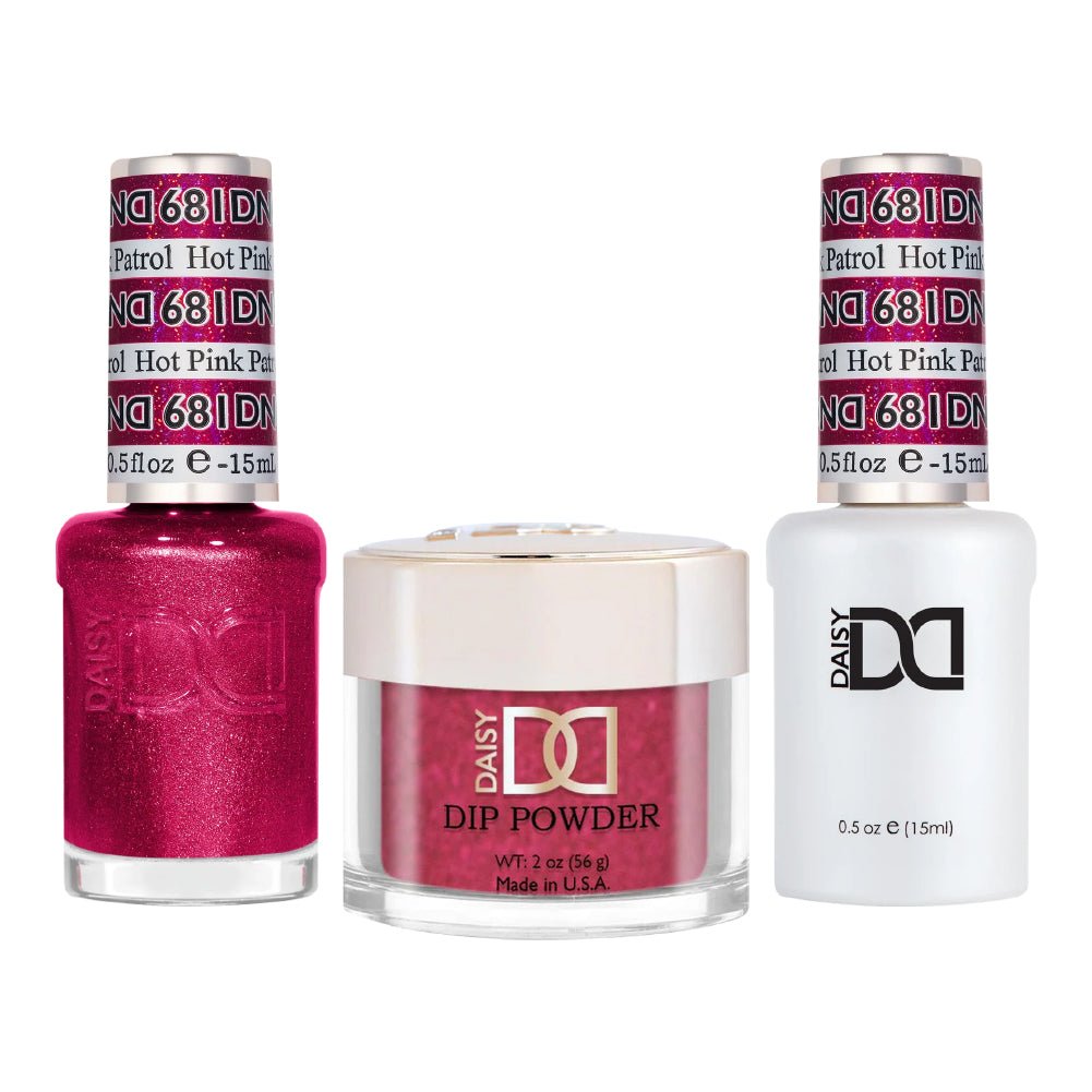 DND 3 in 1 - Dip, Gel & Lacquer Matching - 681 Hot Pink Patrol - DTK Nail Supply