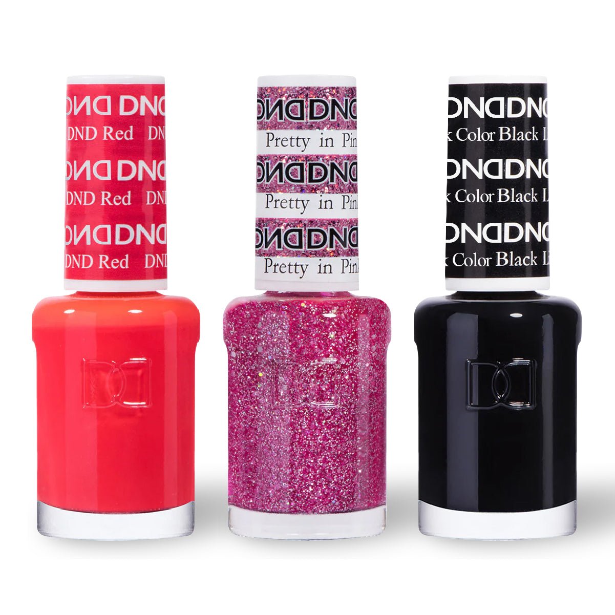 DND 3 Nail Lacquer - Set 1 - RED, GLITTER & BLACK - DTK Nail Supply
