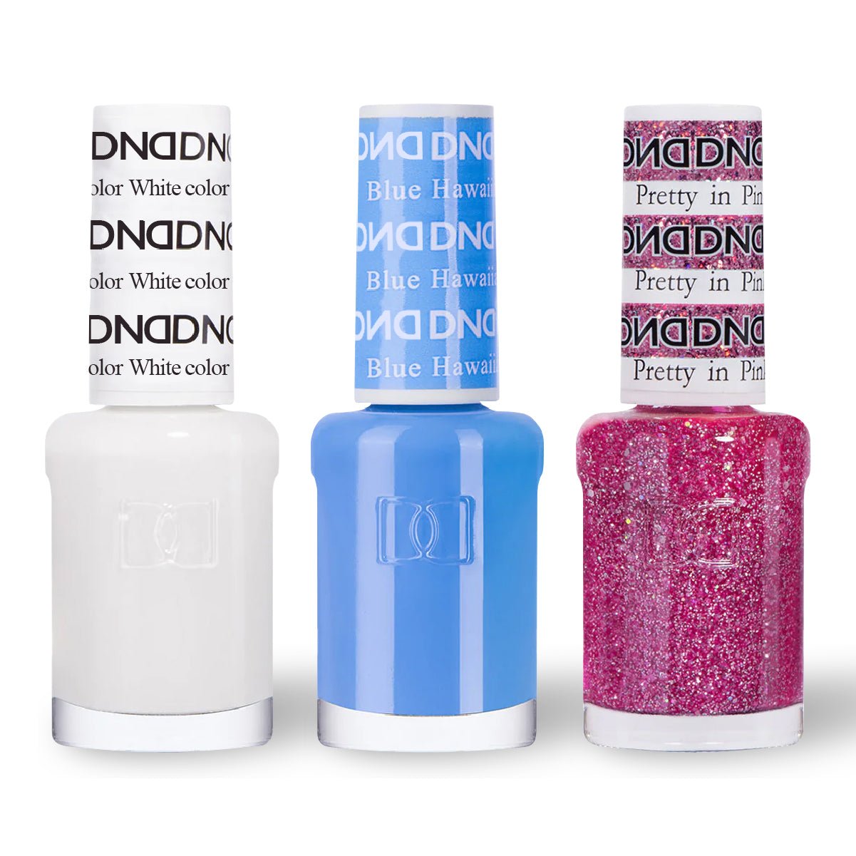 DND 3 Nail Lacquer - Set 5 - WHITE, BLUE & GLITTER - DTK Nail Supply