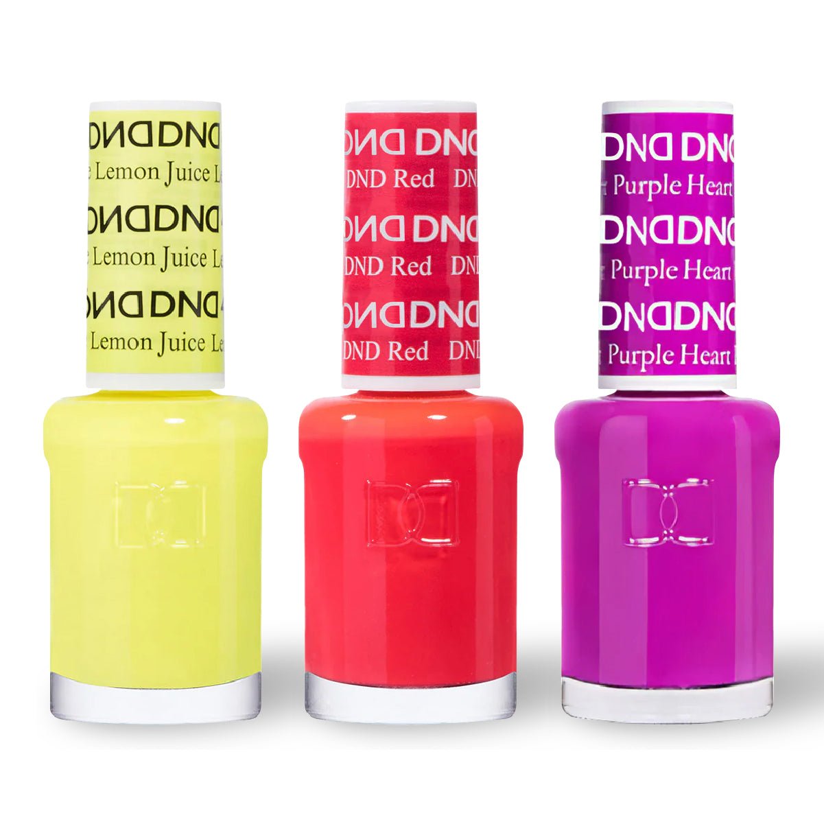 DND 3 Nail Lacquer - Set 9 - YELLOW, RED & PURPLE - DTK Nail Supply
