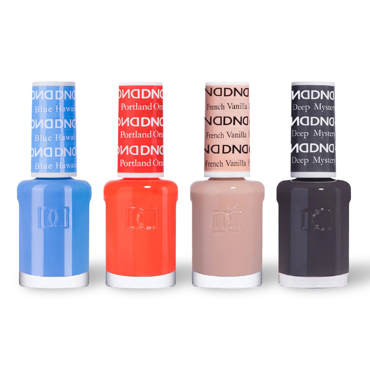 DND 4 Nail Lacquer - Set 1 - BLUE, ORANGE, NUDE & GRAY - DTK Nail Supply