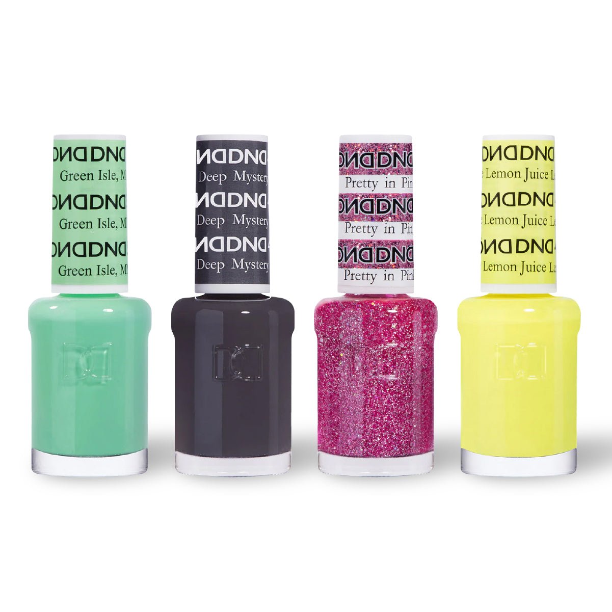 DND 4 Nail Lacquer - Set 3 - GREEN, GRAY, GLITTER & YELLOW - DTK Nail Supply