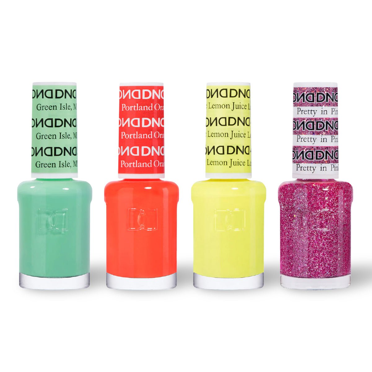 DND 4 Nail Lacquer - Set 4 - GREEN, ORANGE, YELLOW & GLITTER - DTK Nail Supply