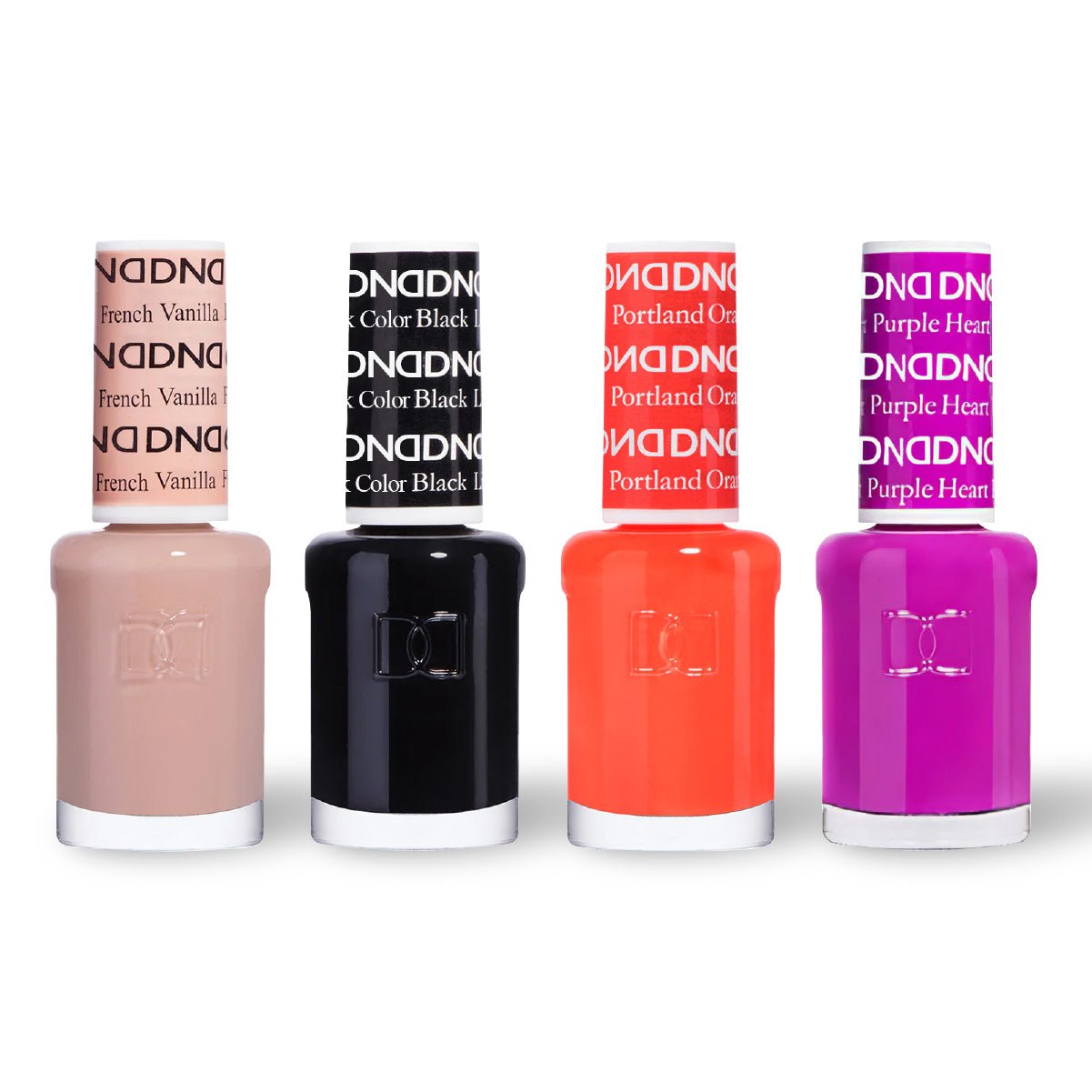 DND 4 Nail Lacquer - Set 6 - NUDE, BLACK, ORANGE & PURPLE - DTK Nail Supply