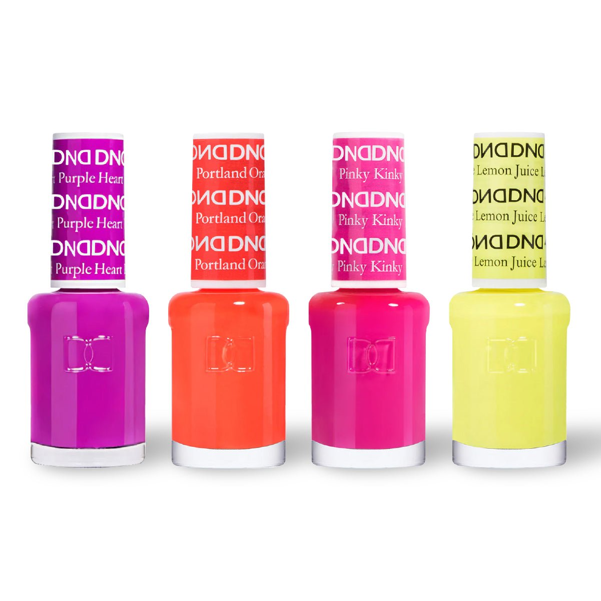 DND 4 Nail Lacquer - Set 7 - PURPLE, ORANGE, PINK & YELLOW - DTK Nail Supply