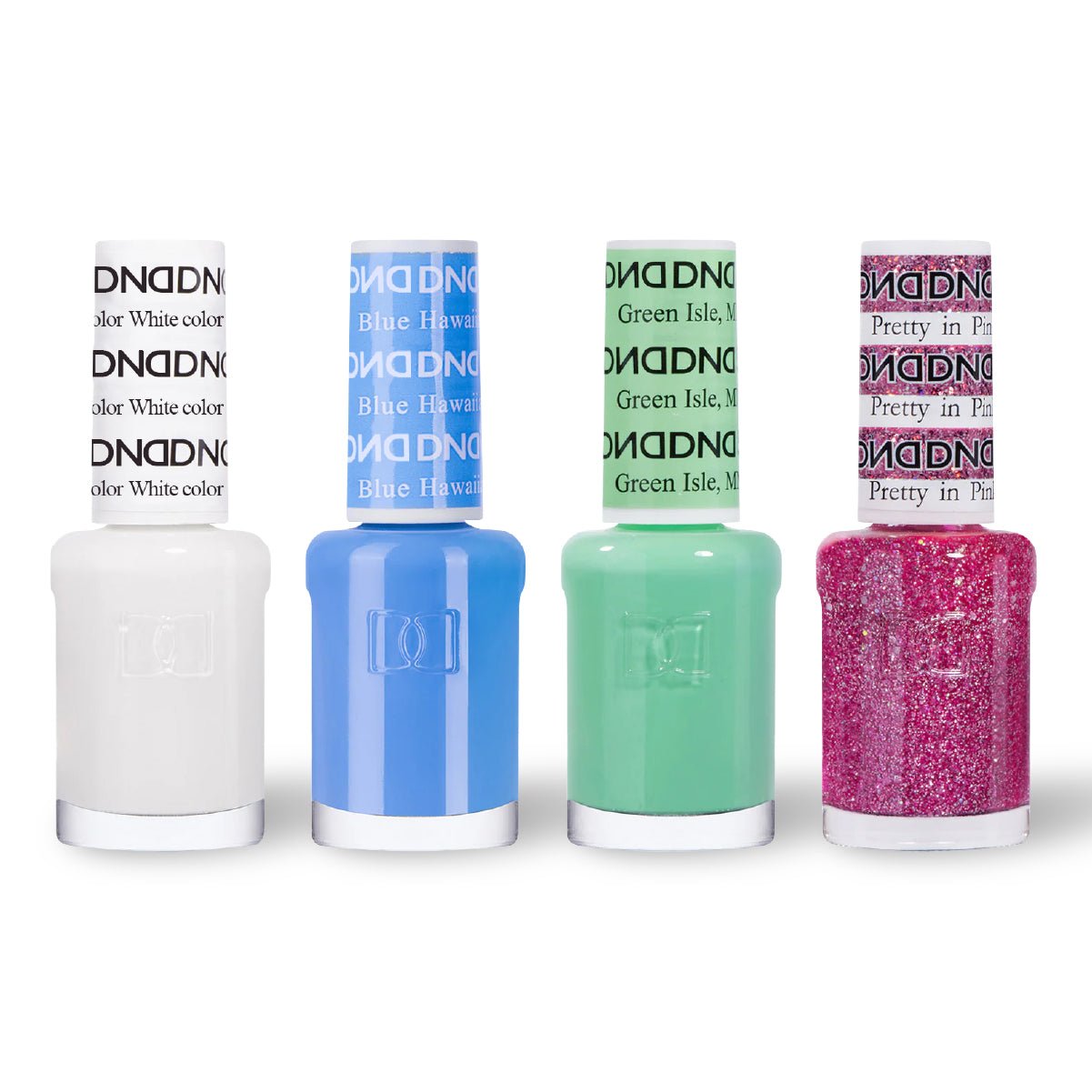 DND 4 Nail Lacquer - Set 8 - WHITE, BLUE, GREEN & GLITTER - DTK Nail Supply
