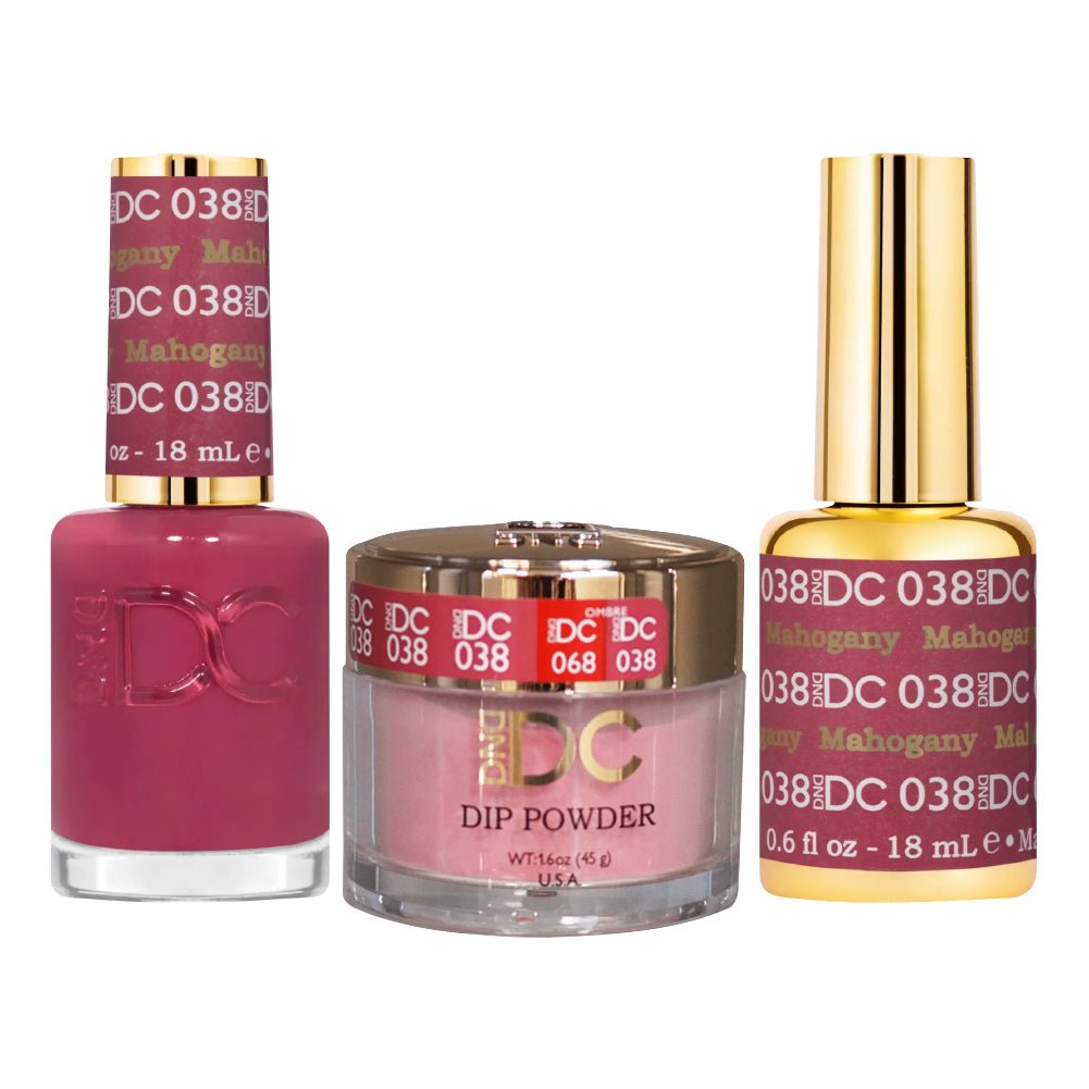 DND DC 3 in 1 - Dip, Gel & Lacquer Matching - 038 Mahogany - DTK Nail Supply