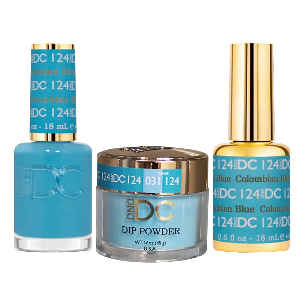 DND DC 3 in 1 - Dip, Gel & Lacquer Matching - 124 Columbian Blue - DTK Nail Supply