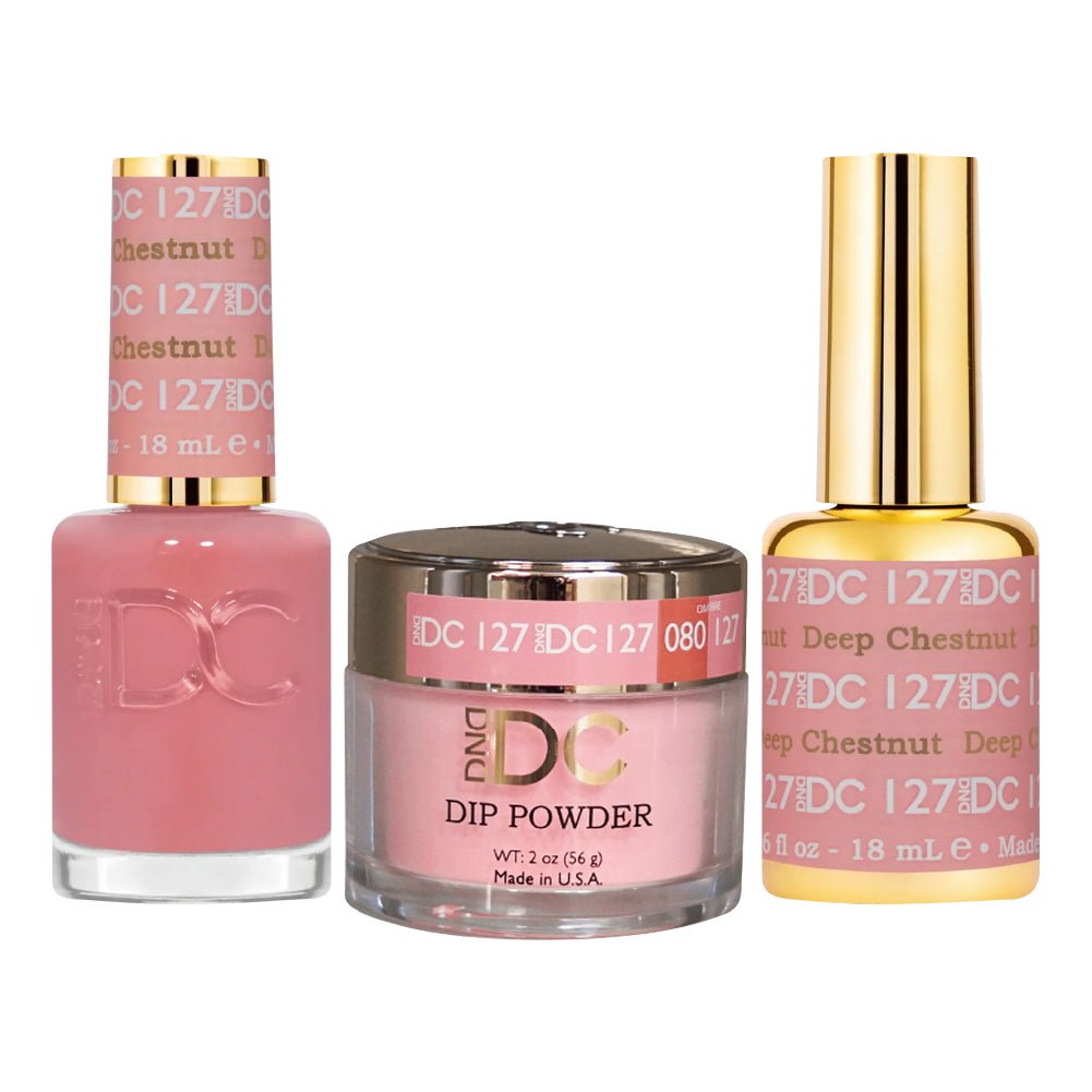 DND DC 3 in 1 - Dip, Gel & Lacquer Matching - 127 Deep Chestnut - DTK Nail Supply