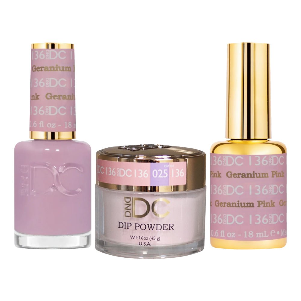 DND DC 3 in 1 - Dip, Gel & Lacquer Matching - 136 Geranium Pink - DTK Nail Supply