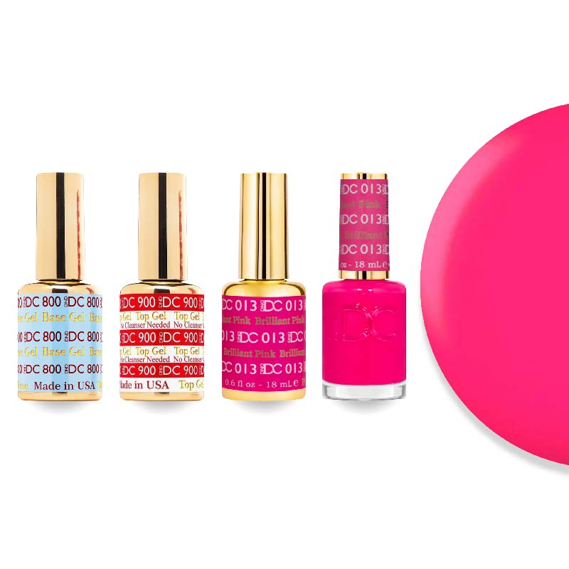 DND DC Gel & Lacquer Combo - Base Top Gel & 013 Brilliant Pink - DTK Nail Supply