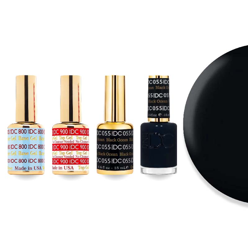 DND DC Gel & Lacquer Combo - Base Top Gel & 055 Black Ocean - DTK Nail Supply