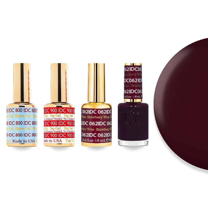 DND DC Gel & Lacquer Combo - Base Top Gel & 062 Strawberry Wine - DTK Nail Supply