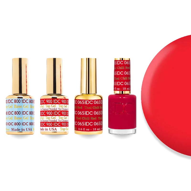 DND DC Gel & Lacquer Combo - Base Top Gel & 065 Thai Chili Red - DTK Nail Supply