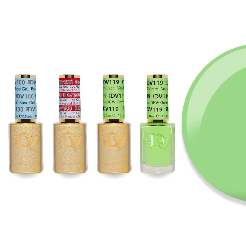 DND Diva Gel & Lacquer Combo - Base Top Gel & 119 Voo - DEW Green - DTK Nail Supply