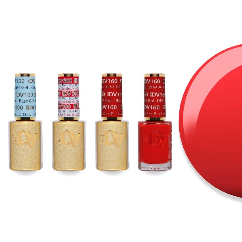 DND Diva Gel & Lacquer Combo - Base Top Gel & 160 DIVA Red - DTK Nail Supply