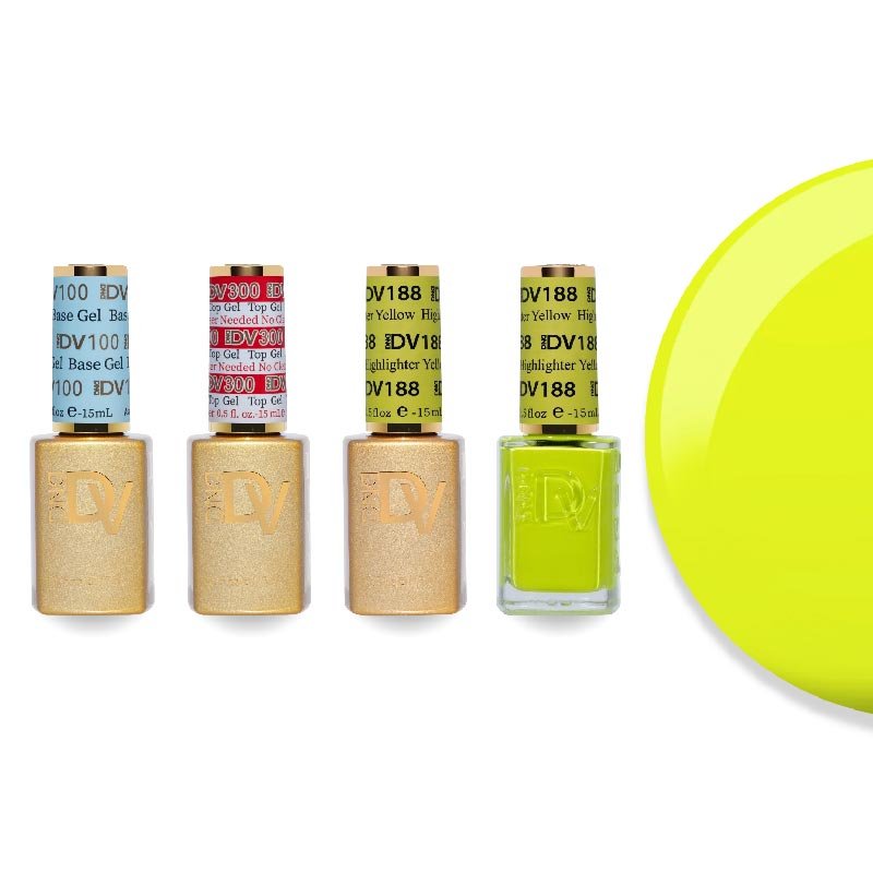 DND Diva Gel & Lacquer Combo - Base Top Gel & 188 Highlighter Yellow - DTK Nail Supply