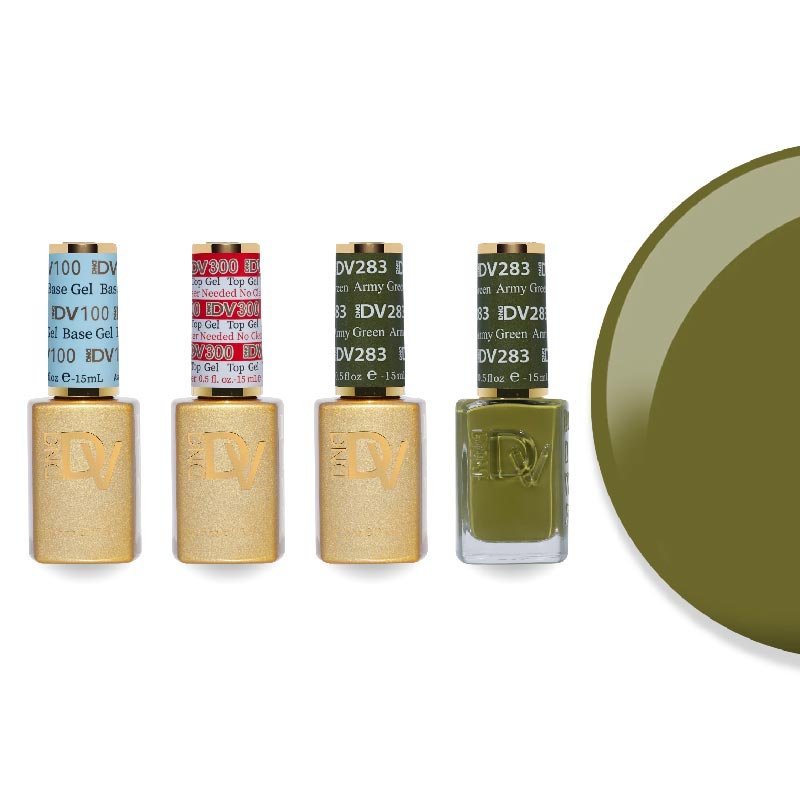 DND Diva Gel & Lacquer Combo - Base Top Gel & 283 Army Green - DTK Nail Supply