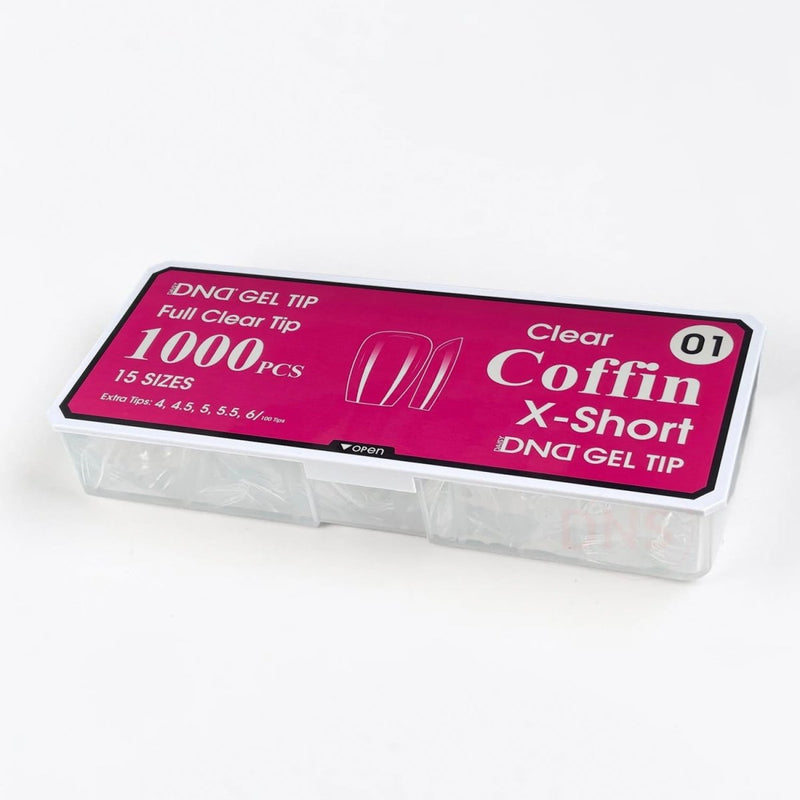 DND Full Clear Gel Tip 01 - Coffin X-Short - DTK Nail Supply