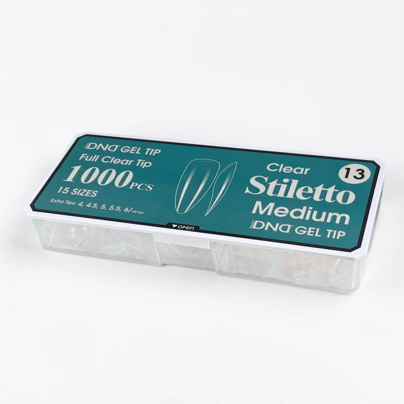 DND Full Clear Gel Tip 13 - Stiletto Medium - DTK Nail Supply