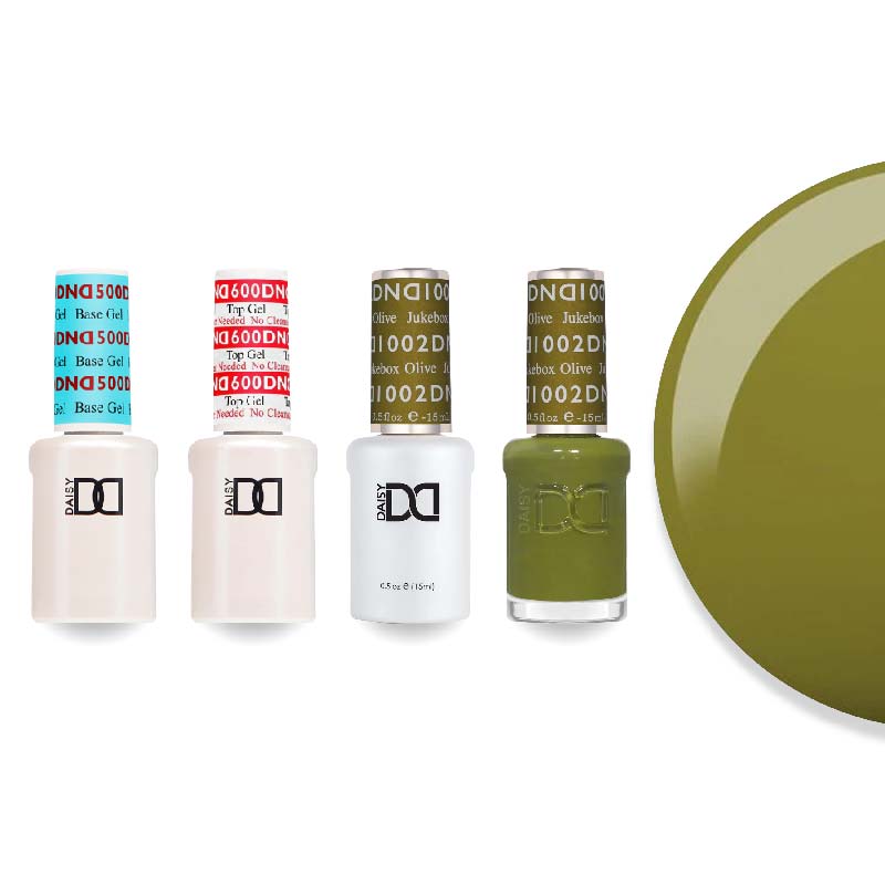 DND Gel & Lacquer Combo - Base Top Gel & 1002 Jukebox Olive - DTK Nail Supply