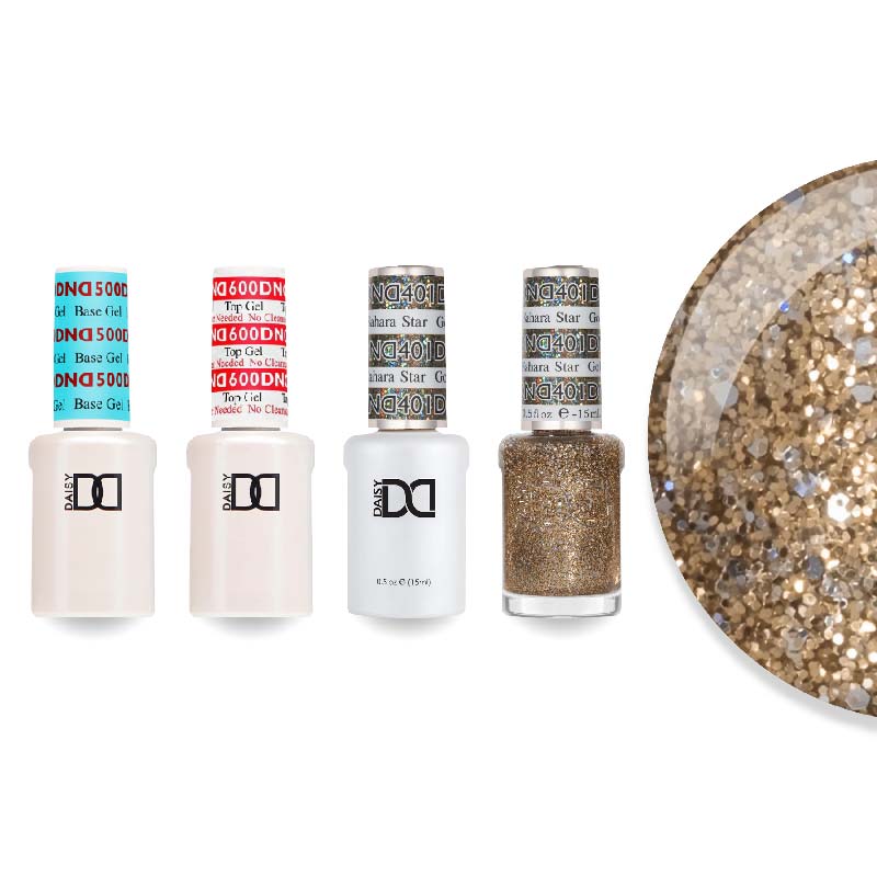 DND Gel & Lacquer Combo - Base Top Gel & 401 Gold, Golden Sahara Star - DTK Nail Supply