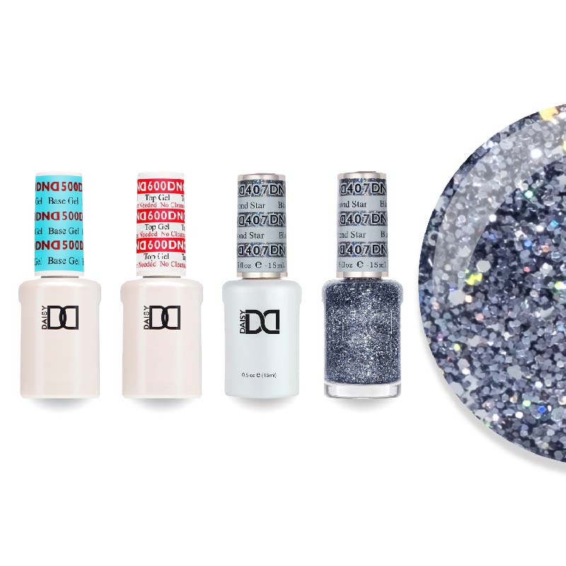 DND Gel & Lacquer Combo - Base Top Gel & 407 Black Diamond Star - DTK Nail Supply