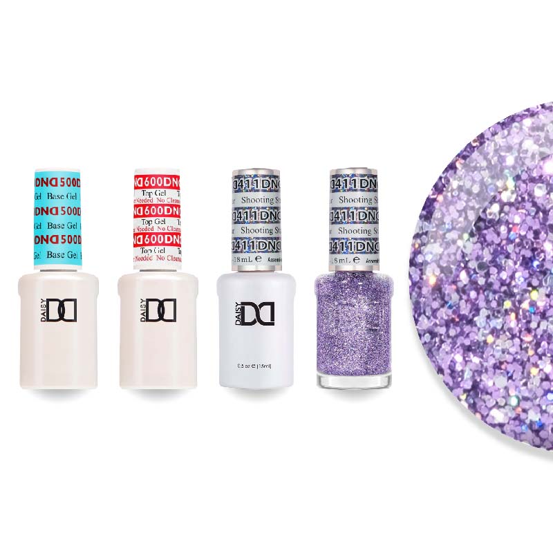 DND Gel & Lacquer Combo - Base Top Gel & 411 Shooting Star - DTK Nail Supply
