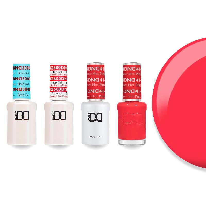 DND Gel & Lacquer Combo - Base Top Gel & 414 Summer Hot Pink - DTK Nail Supply